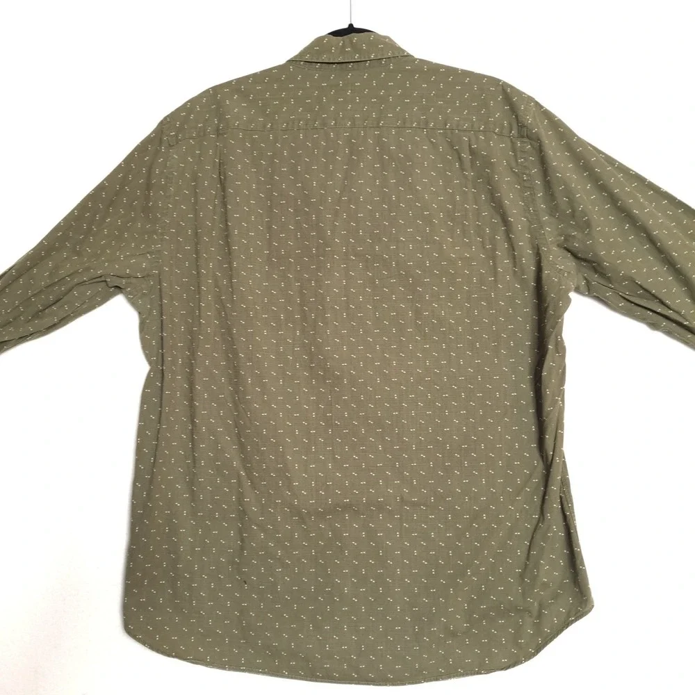 J.Crew Button Down Shirt Mens L Olive Green Micro Dot Print Casual Long LS